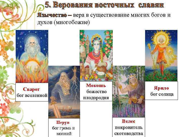 5. Верования восточных славян Язычество – вера в существование многих богов и духов (многобожие)