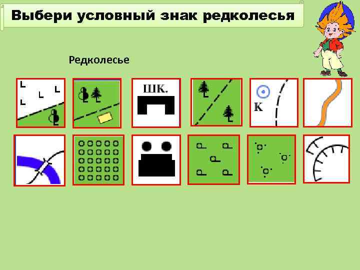 Выбери условный знак редколесья Редколесье 