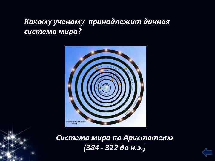 Какому ученому принадлежит данная система мира? Система мира по Аристотелю (384 - 322 до