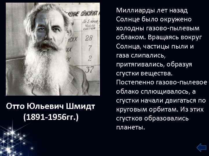 Отто Юльевич Шмидт (1891 -1956 гг. ) Миллиарды лет назад Солнце было окружено холодны