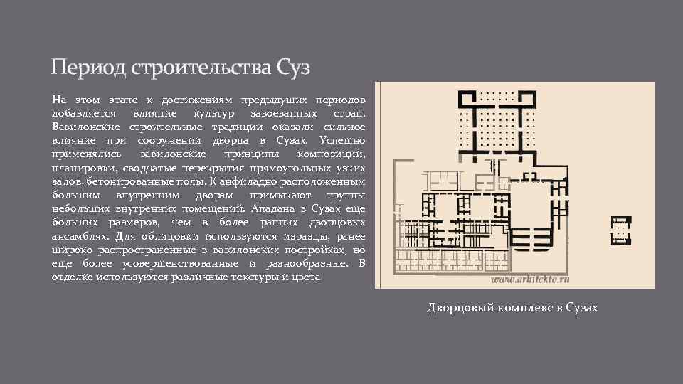 Период строительства Суз На этом этапе к достижениям предыдущих периодов добавляется влияние культур завоеванных