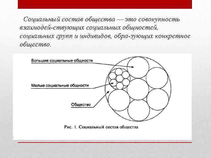 Социальный состав общества — это совокупность взаимодей ствующих социальных общностей, социальных групп и индивидов,