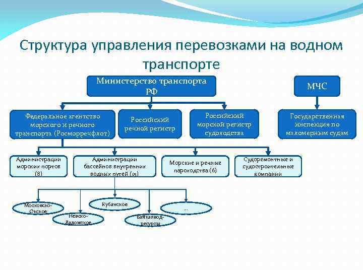 Структура управления перевозками на водном транспорте Министерство транспорта РФ Федеральное агентство морского и речного