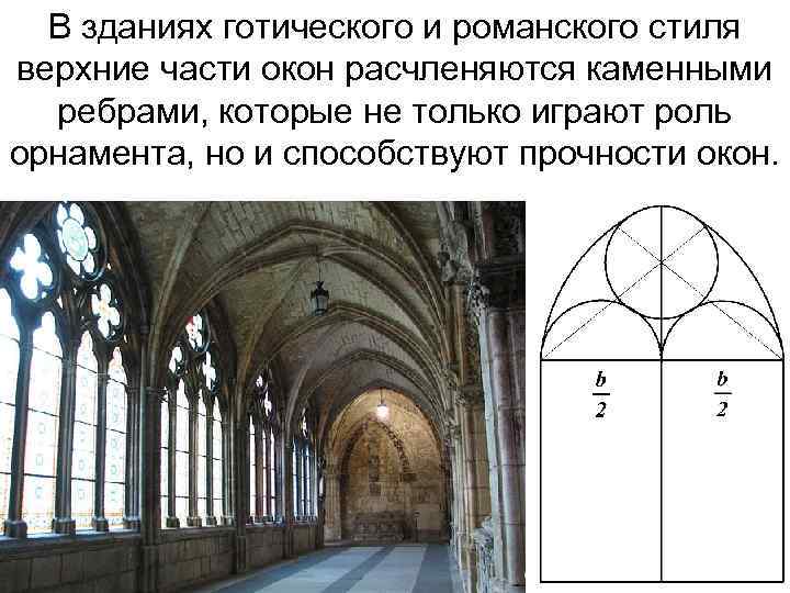 В зданиях готического и романского стиля верхние части окон расчленяются каменными ребрами, которые не