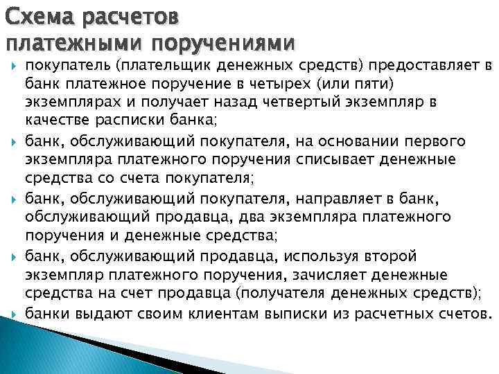 Схема расчетов платежными поручениями покупатель (плательщик денежных средств) предоставляет в банк платежное поручение в