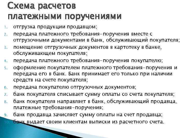Схема расчетов платежными поручениями 1. 2. 3. 4. 5. 6. 7. 8. 9. 10.
