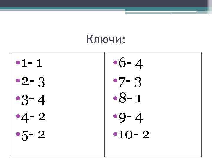 Ключи: • 1 - 1 • 2 - 3 • 3 - 4 •