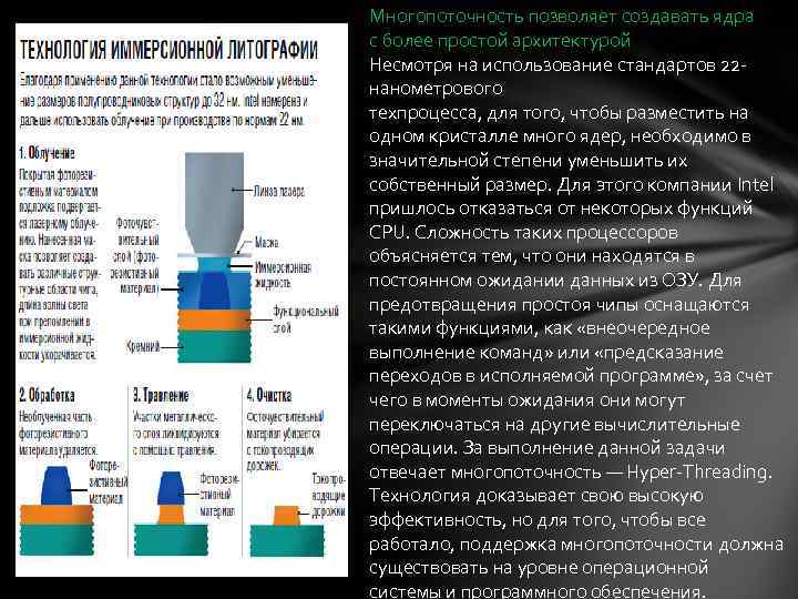Многопоточность позволяет создавать ядра с более простой архитектурой Несмотря на использование стандартов 22 нанометрового
