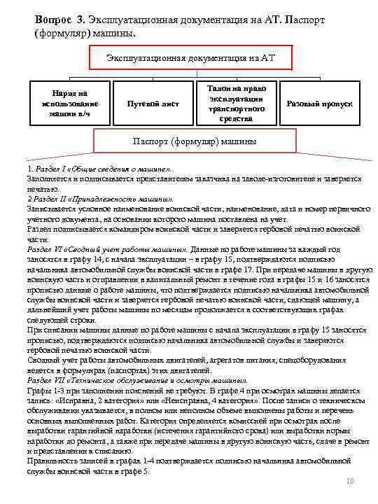 Вопрос 3. Эксплуатационная документация на АТ. Паспорт (формуляр) машины. Эксплуатационная документация на АТ Наряд