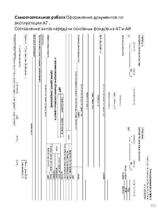 Самостоятельная работа Оформление документов по эксплуатации АТ. Составление актов передачи основных фондов на АТ