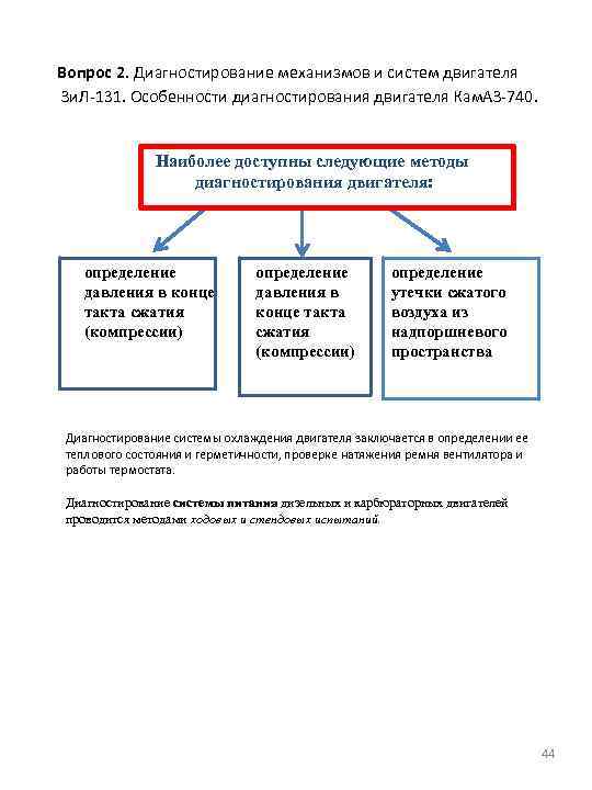 Вопрос 2. Диагностирование механизмов и систем двигателя Зи. Л-131. Особенности диагностирования двигателя Кам. АЗ-740.