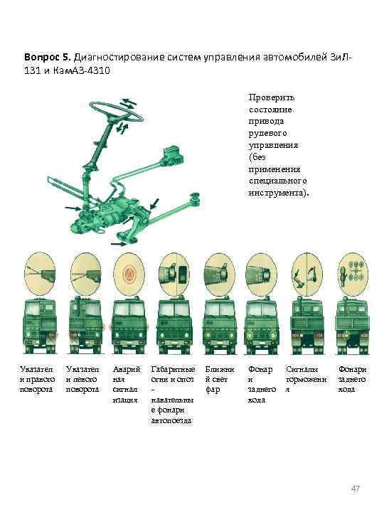 Вопрос 5. Диагностирование систем управления автомобилей Зи. Л 131 и Кам. АЗ-4310 Проверить состояние