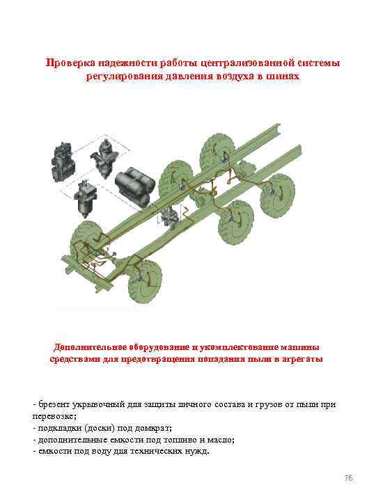 Проверка надежности работы централизованной системы регулирования давления воздуха в шинах Дополнительное оборудование и укомплектование