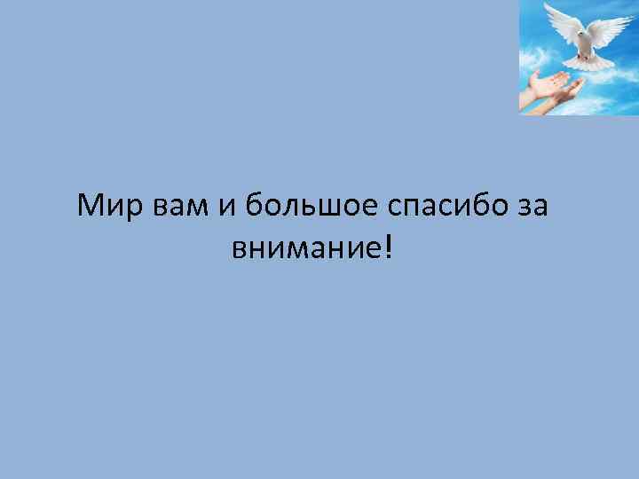 Мир вам и большое спасибо за внимание! 
