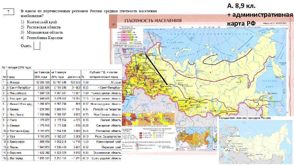 А. 8, 9 кл. + административная карта РФ 14 