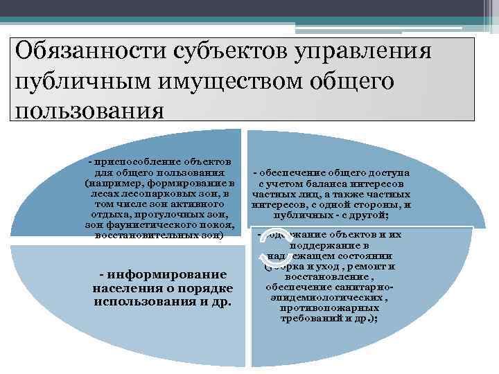 Обязанности субъектов управления публичным имуществом общего пользования - приспособление объектов для общего пользования (например,