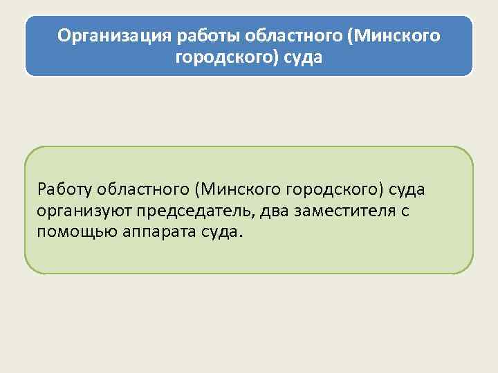 Организация работы областного (Минского городского) суда Работу областного (Минского городского) суда организуют председатель, два