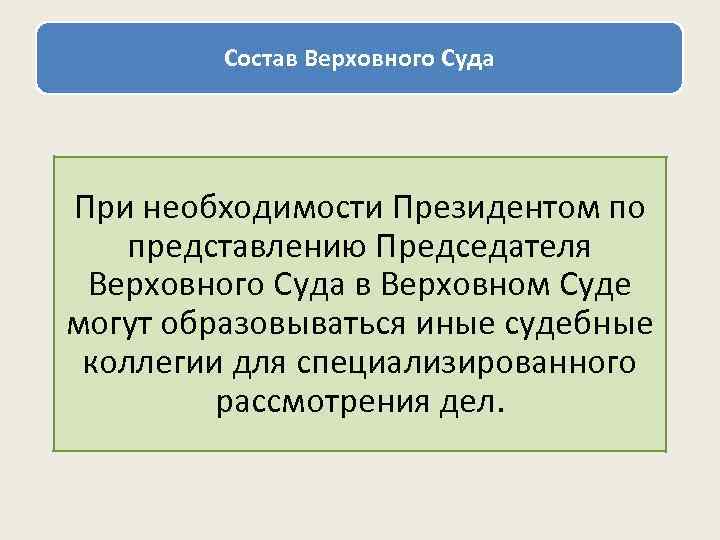 Состав Верховного Суда При необходимости Президентом по представлению Председателя Верховного Суда в Верховном Суде