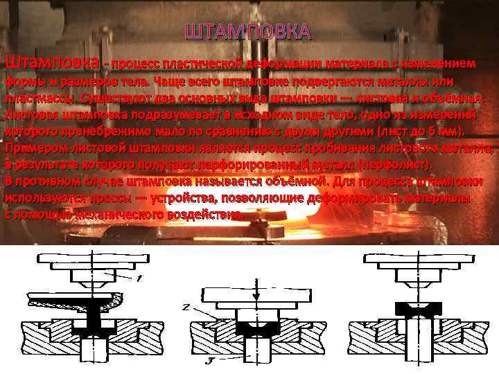 ШТАМПОВКА Штамповка - процесс пластической деформации материала с изменением формы и размеров тела. Чаще