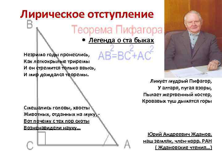 Лирическое отступление Легенда о ста быках Незримо годы пронеслись, Как легкокрылые триремы И он