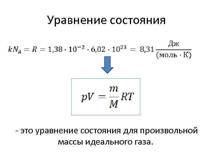 Уравнение состояния - это уравнение состояния для произвольной массы идеального газа. 