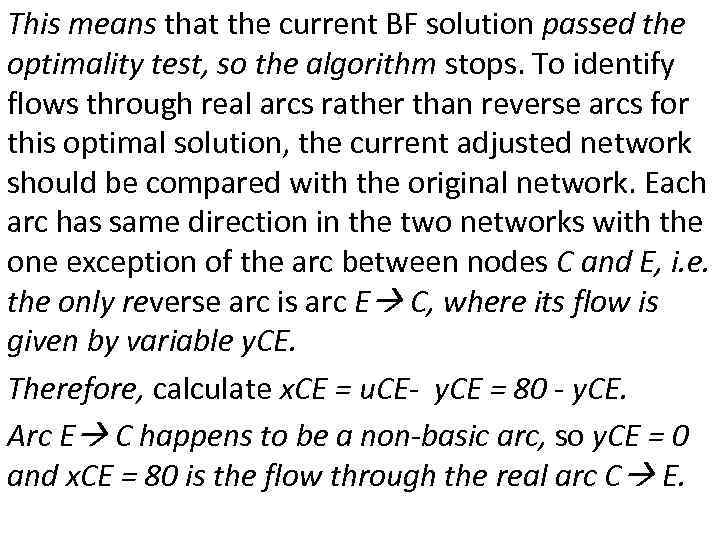 This means that the current BF solution passed the optimality test, so the algorithm