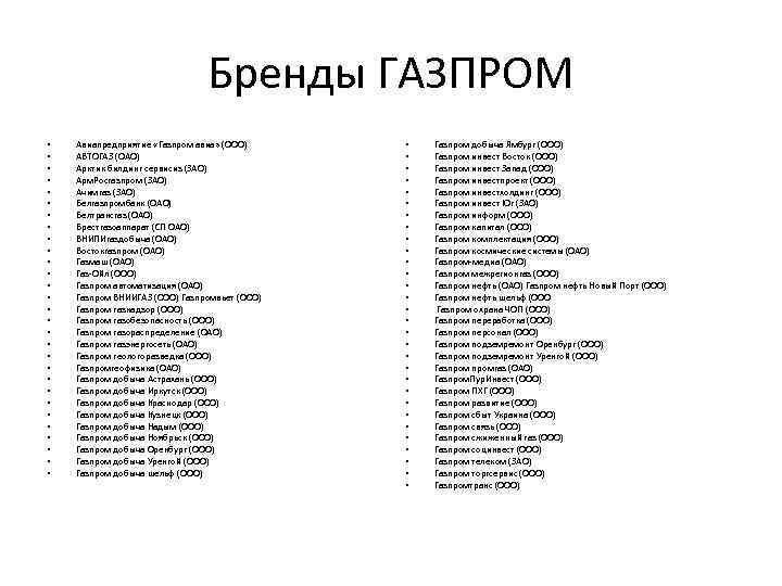 Бренды ГАЗПРОМ • • • • • • • • Авиапредприятие «Газпром авиа» (ООО)