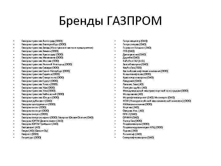 Бренды ГАЗПРОМ • • • • • • • • Газпром трансгаз Волгоград (ООО)