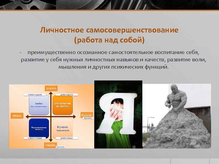 Личностное самосовершенствование (работа над собой) - преимущественно осознанное самостоятельное воспитание себя, развитие у себя