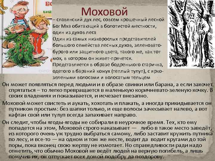 Моховой – славянский дух лес, совсем крошечный лесной Бог Мха обитающий в болотистой местности,