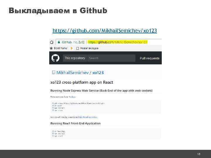 Выкладываем в Github https: //github. com/Mikhail. Semichev/xo 123 18 