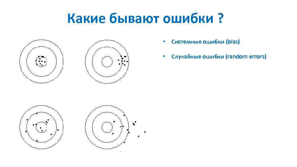Какие бывают ошибки ? • Системные ошибки (bias) • Случайные ошибки (random errors) 