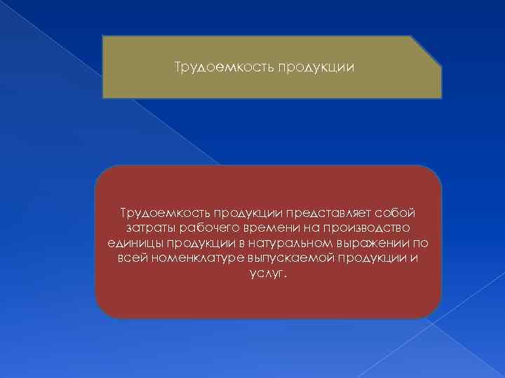 Трудоемкость продукции представляет собой затраты рабочего времени на производство единицы продукции в натуральном выражении