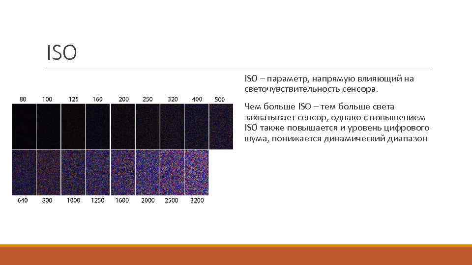 ISO – параметр, напрямую влияющий на светочувствительность сенсора. Чем больше ISO – тем больше