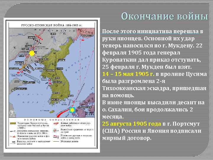  Окончание войны После этого инициатива перешла в руки японцев. Основной их удар теперь