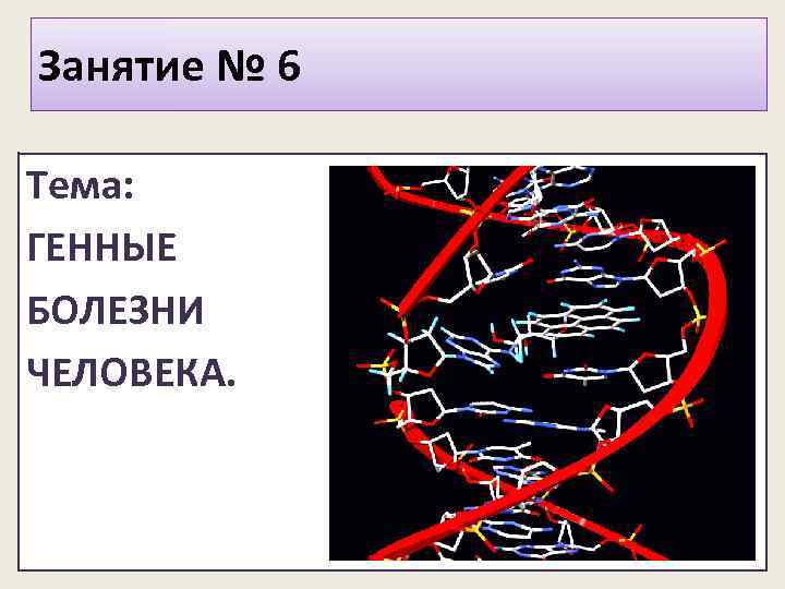 Занятие № 6 Тема: ГЕННЫЕ БОЛЕЗНИ ЧЕЛОВЕКА. 