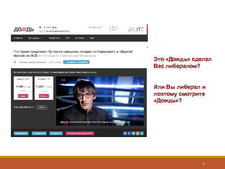 Это «Дождь» сделал Вас либералом? Или Вы либерал и поэтому смотрите «Дождь» ? 9