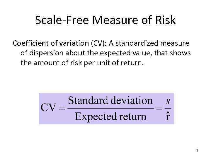 Scale-Free Measure of Risk Coefficient of variation (CV): A standardized measure of dispersion about