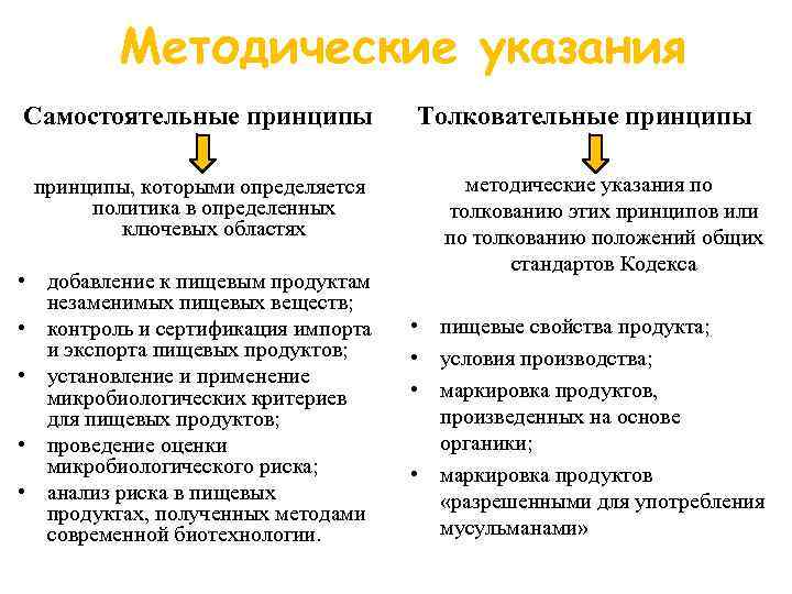 Методические указания Самостоятельные принципы • • • принципы, которыми определяется политика в определенных ключевых