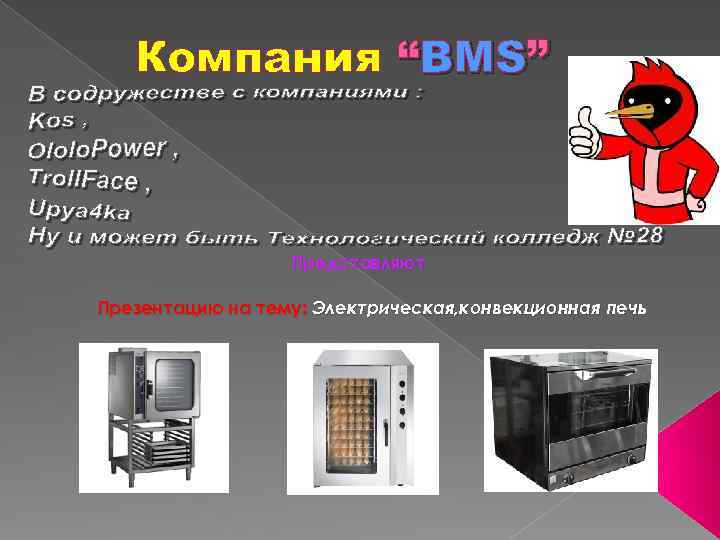 Компания “BMS” Представляют Презентацию на тему: Электрическая, конвекционная печь 