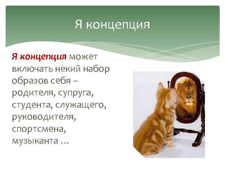 Я концепция может включать некий набор образов себя – родителя, супруга, студента, служащего, руководителя,