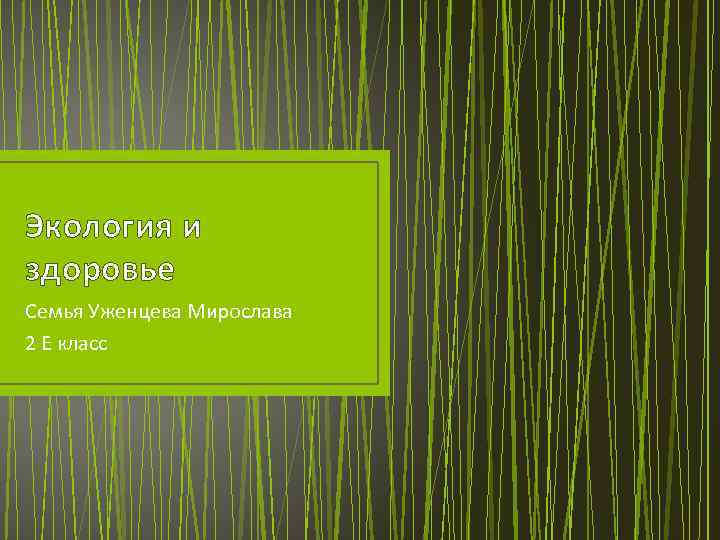 Экология и здоровье Семья Уженцева Мирослава 2 Е класс 