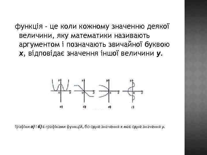 функція - це коли кожному значенню деякої величини, яку математики називають аргументом і позначають