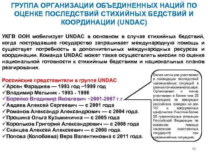 ГРУППА ОРГАНИЗАЦИИ ОБЪЕДИНЕННЫХ НАЦИЙ ПО ОЦЕНКЕ ПОСЛЕДСТВИЙ СТИХИЙНЫХ БЕДСТВИЙ И КООРДИНАЦИИ (UNDAC) УКГВ ООН