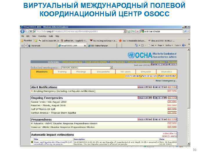 ВИРТУАЛЬНЫЙ МЕЖДУНАРОДНЫЙ ПОЛЕВОЙ КООРДИНАЦИОННЫЙ ЦЕНТР OSOCC 31 