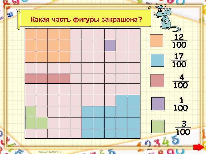 Какая часть фигуры закрашена? 12 100 17 100 4 100 1 100 3 100