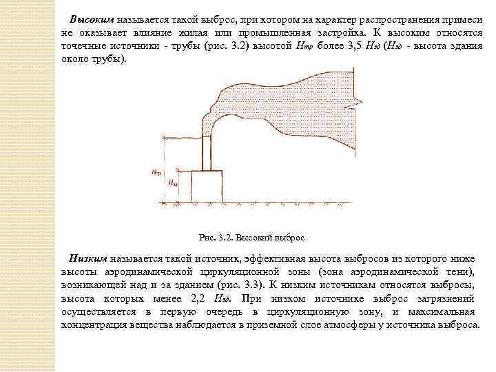 Высоким называется такой выброс, при котором на характер распространения примеси не оказывает влияние жилая