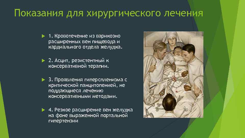 Показания для хирургического лечения 1. Кровотечение из варикозно расширенных вен пищевода и кардиального отдела