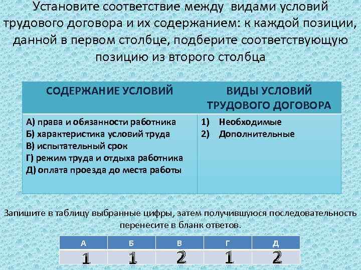 Установите соответствие между видами юридической