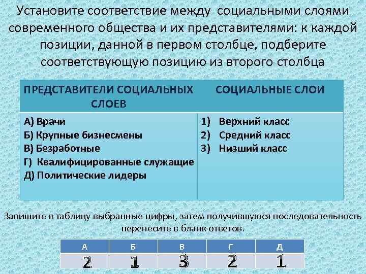 Представители столбцов